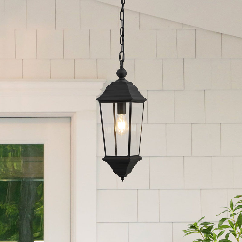 Luminaire suspendu d'extérieur en métal noir 7 pouces Teri