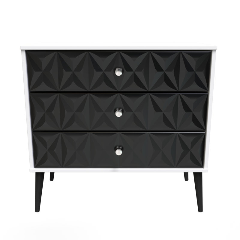 Fully Assembled Hermbusche 3 - Drawer Chest of Drawers, Deep Black/White