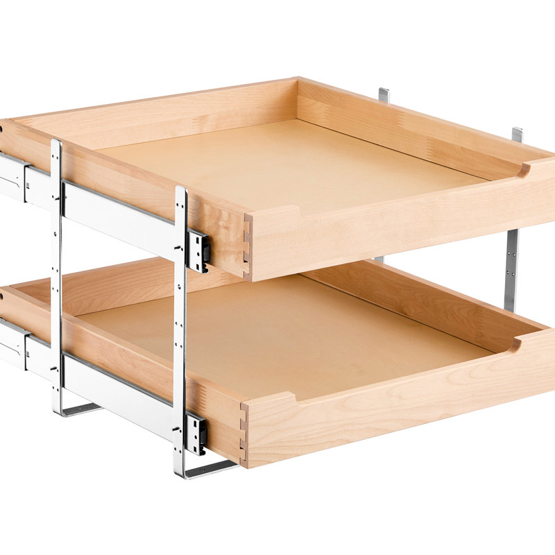 2 Tier Pull Out Cabinet Drawer Organizer, Wood Construction, Soft Close Metal Tracks, Compact Design Kitchen Drawer, Solid With Joint, Efficient Storage Solution