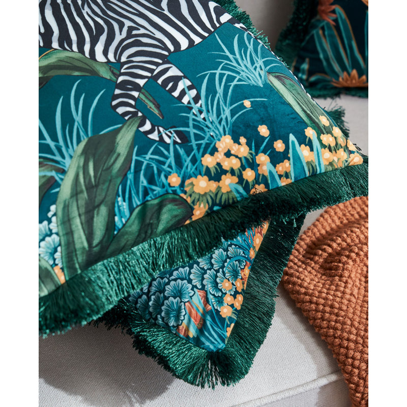 Housse de coussin réversible en velours Tassels, H 18 po x l 18 po