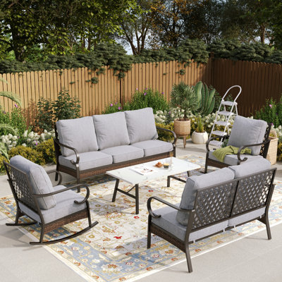 7-Person Outdoor Conversation Set With Loveseat & Rocking Lounge Chairs