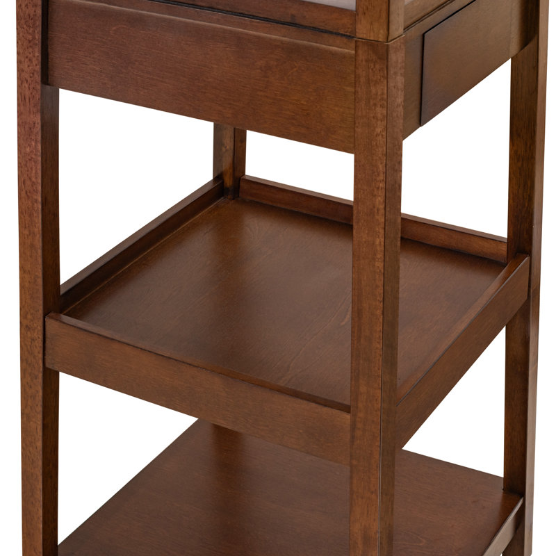 Eberhardt 8 - Hook 70.2" H Wooden Coat Rack Stand, 3 Storage Shelves and Drawer, Heavy Duty Hall Tree, Coffee