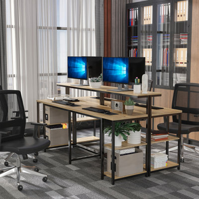 78.75 Inches Double Computer Desk For Two Person, Extra Long Home Office Desk With Monitor Shelf And CPU Stand