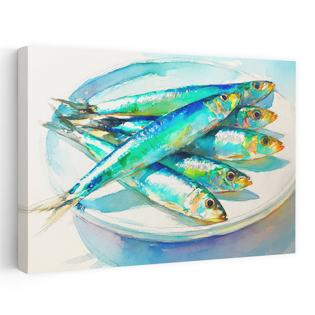 Colorful Sardines Painting Colorful Vibrant Contemporary Fish Coastal Ocean Wall Art Print