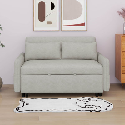 Convertible Loveseat Pull Out Sleeper Sofabed Futon With Reclining Backrest , USB Ports And Side Pockets