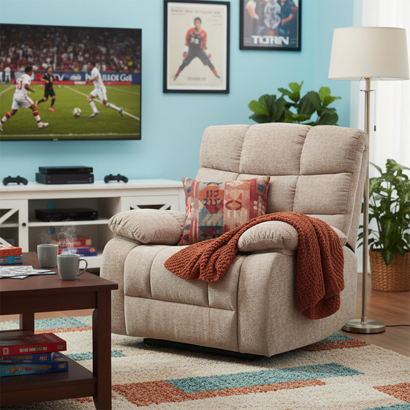 Fauteuil inclinable Classic Power Chenille avec poche de rangement, massage et fonction de chauffage lombaire, Chenille beige