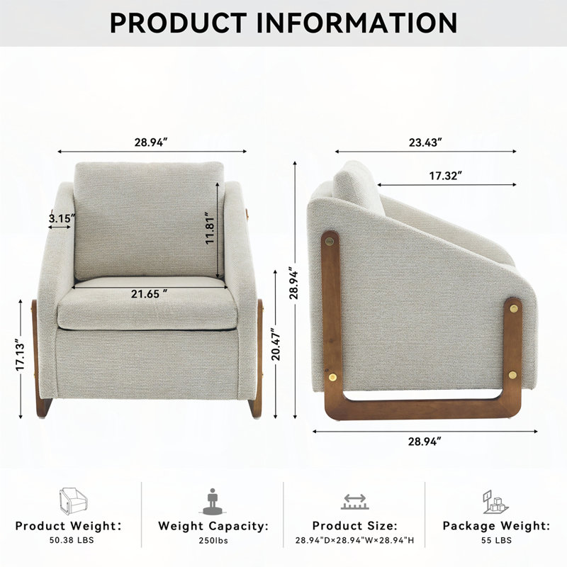 Fauteuil rembourré en tissu, Chenille beige