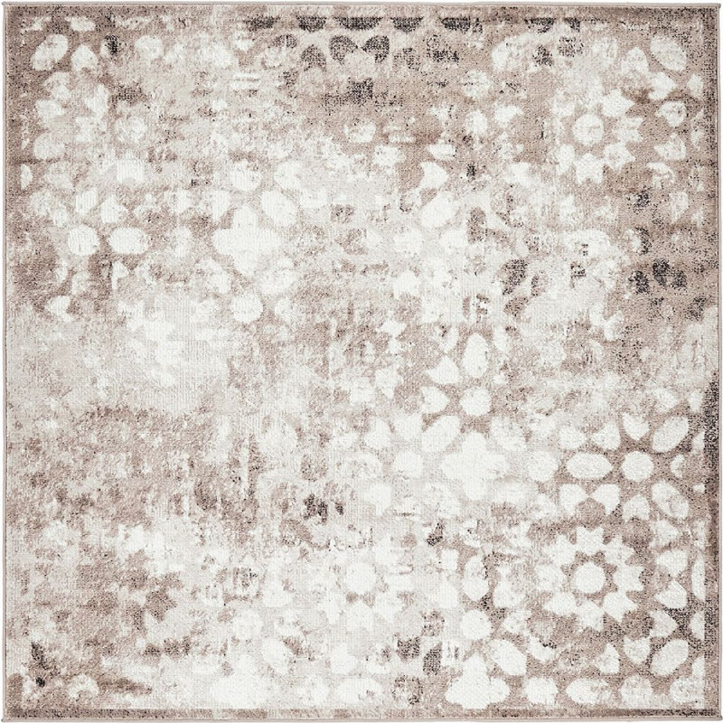 Tapis à motif oriental brun Ahron, Carré 8 pi
