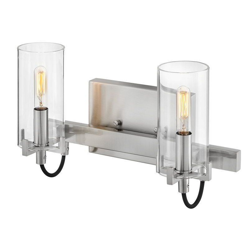 Luminaire de salle de bain 2 lumières avec abat-jour cylindrique transparent Ryden, Nickel brossé