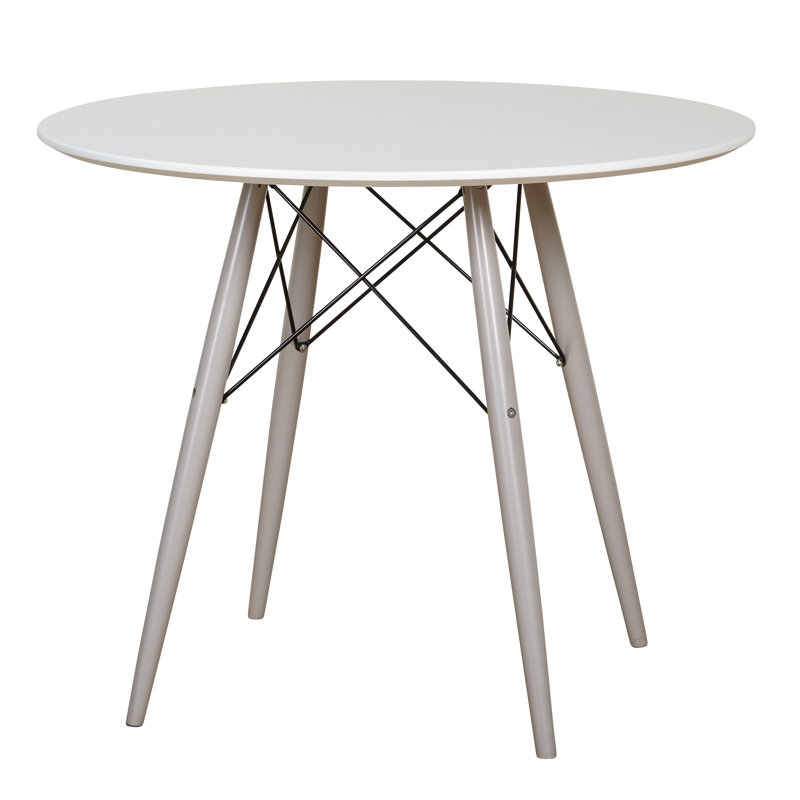 Akaash Round Solid Wood Base Dining Table, Gray, White