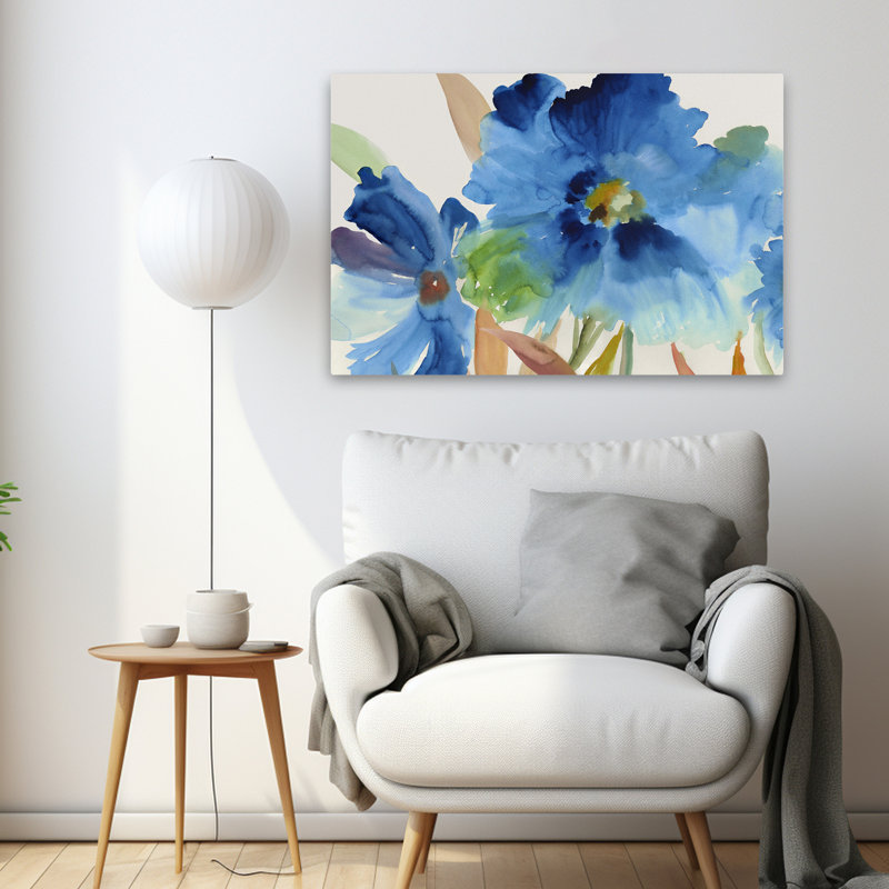 Plantes, fleurs, abstrait, art floral indigo, H 24 po x l 36 po
