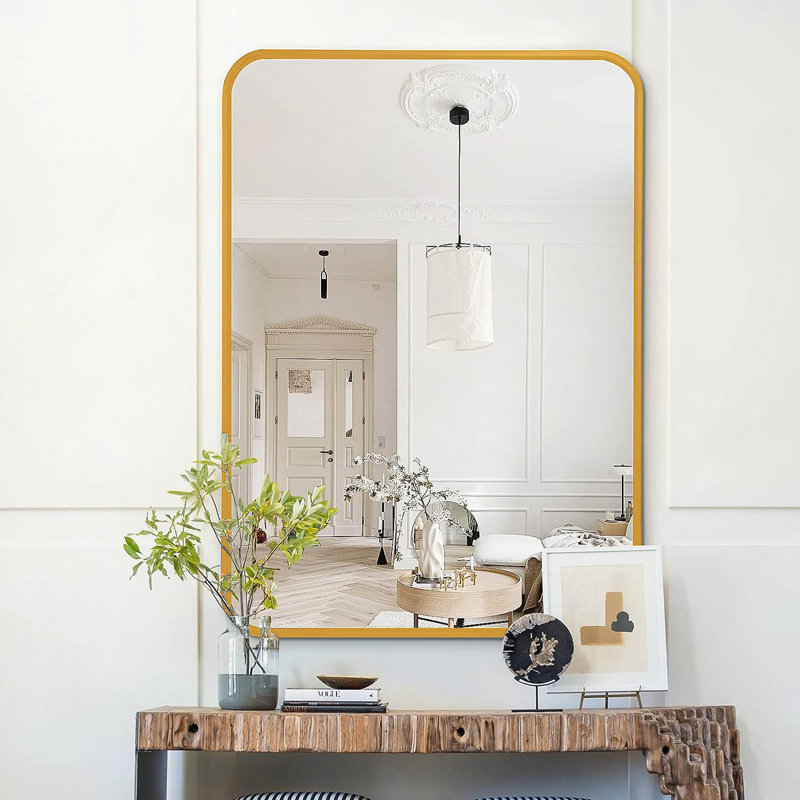 Metal Framed Rectangular Bathrrom Mirror For Wall, 30" x 22", Gold