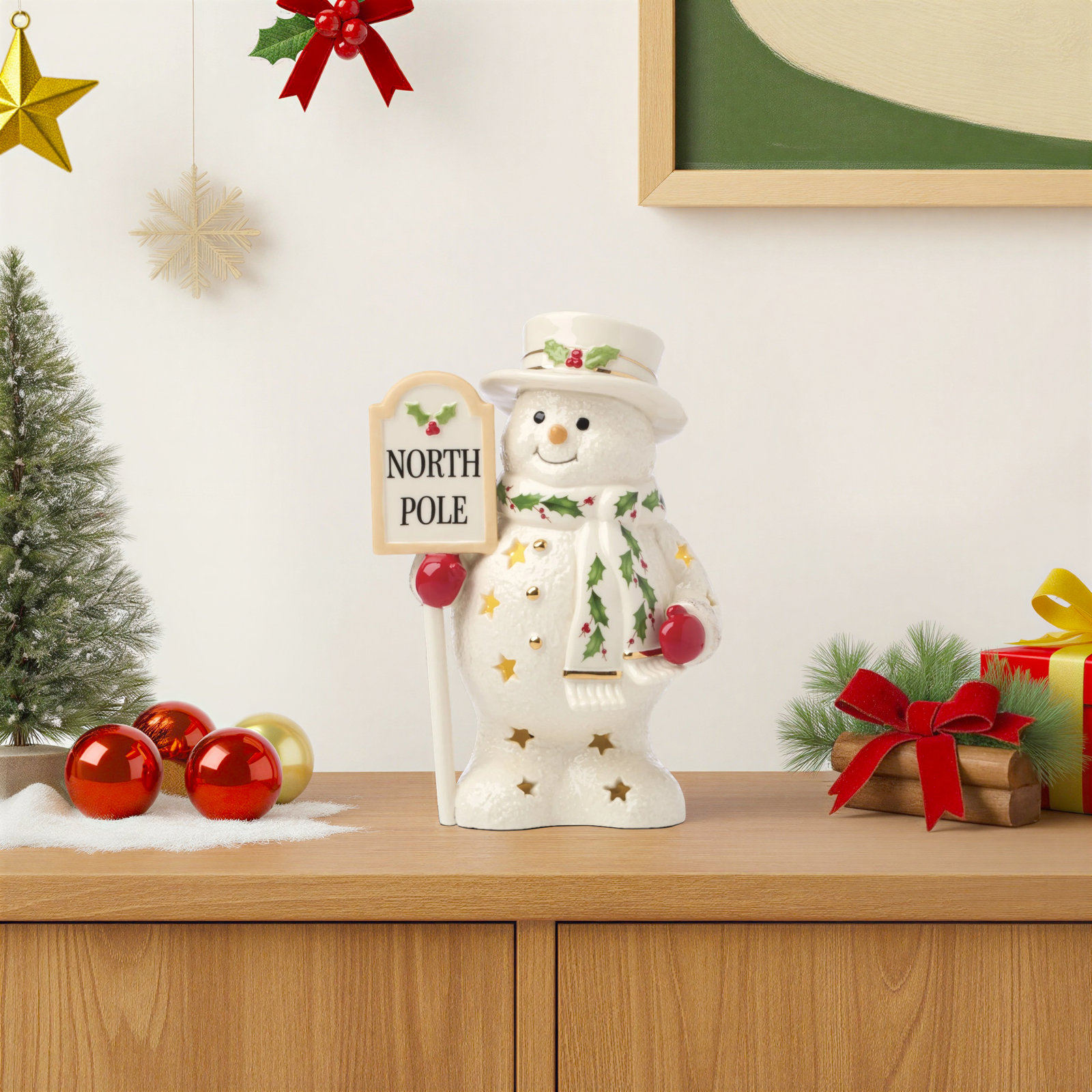 Happy Holly Days North Pole Snowman Lit Figurine