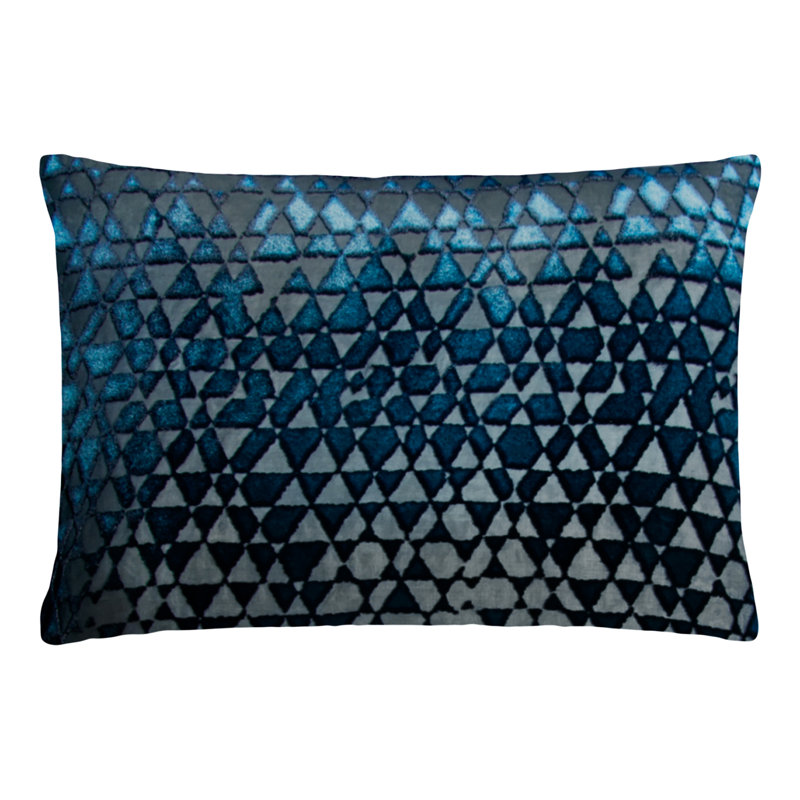 Triangles Lumbar Velvet Pillow Cover & Insert, Cobalt Black, 14" H x 20" W