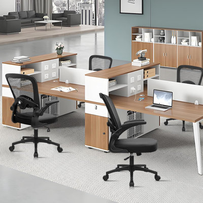 KLASIKA Desk Chairs with Wheels, Ergonomic Mesh Back PU Leather Seat Home Office Chair Adjustable Lumbar Support and Height Swivel Rolling Computer Task Chairs with Flip Up Arms for Conference, Black