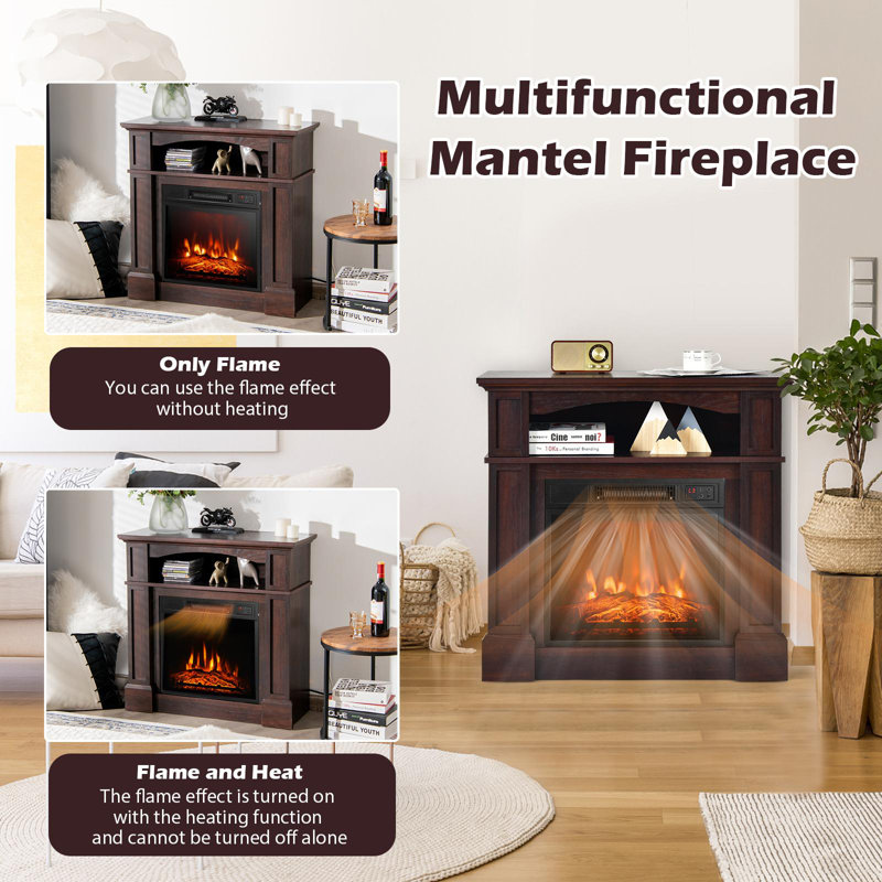 Justussr 32'' W Brown Electric Fireplace with 4650 BTU
