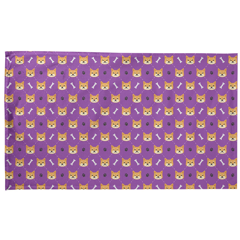 Serviette à thé à motif shiba shiba, Sergé de coton, Mauve