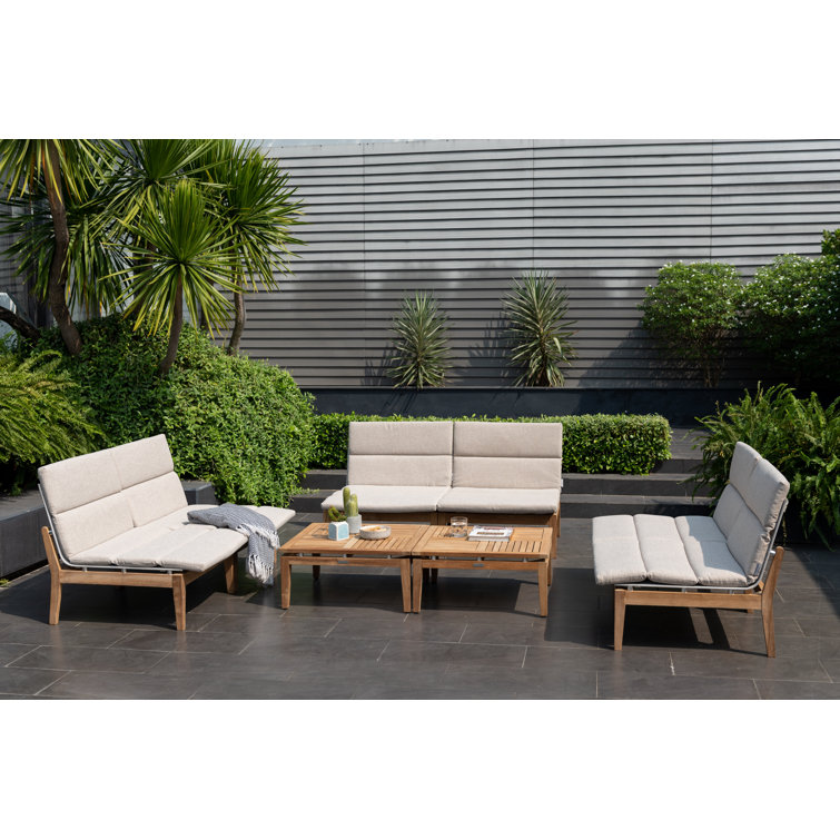 Lujane FSC Certified Teak 8pc Outdoor Patio Seating Set with Cushions
