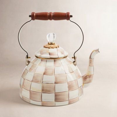 MacKenzie-Childs Mocha Check 3qt Tea Kettle