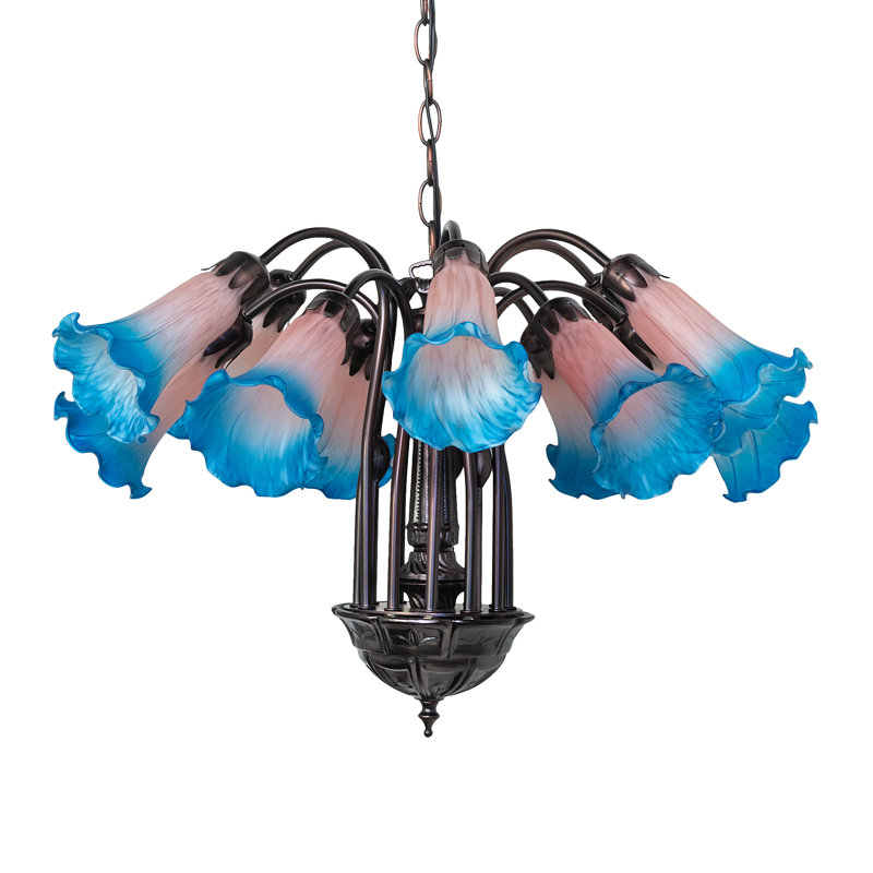 Lustre sphérique unique à 12 lumières Schreffler, Rose / bleu
