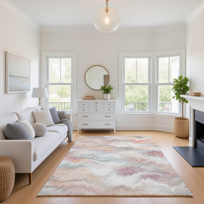 Tapis tourbillon AMF2258 de qualité supérieure lavable à la machine, Pêche, 10 pi x 14 pi