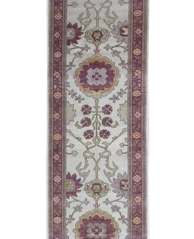 Tapis mauve / ivoire unique 2 pi 6 po x 13 pi 10 po Amritsar