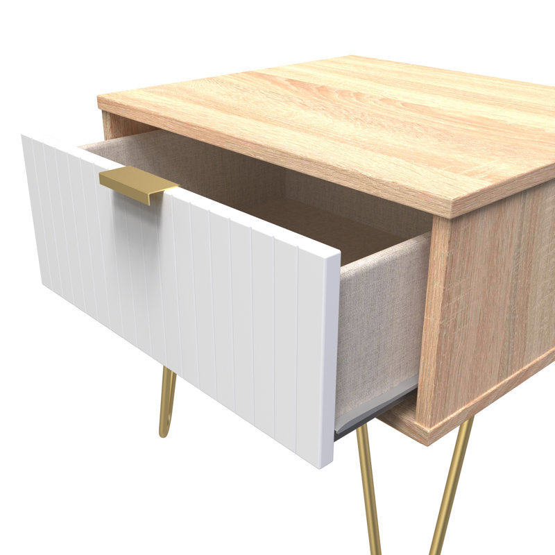 Beranda 45 cm W Bedside Table, White Matt/Bardolino Oak