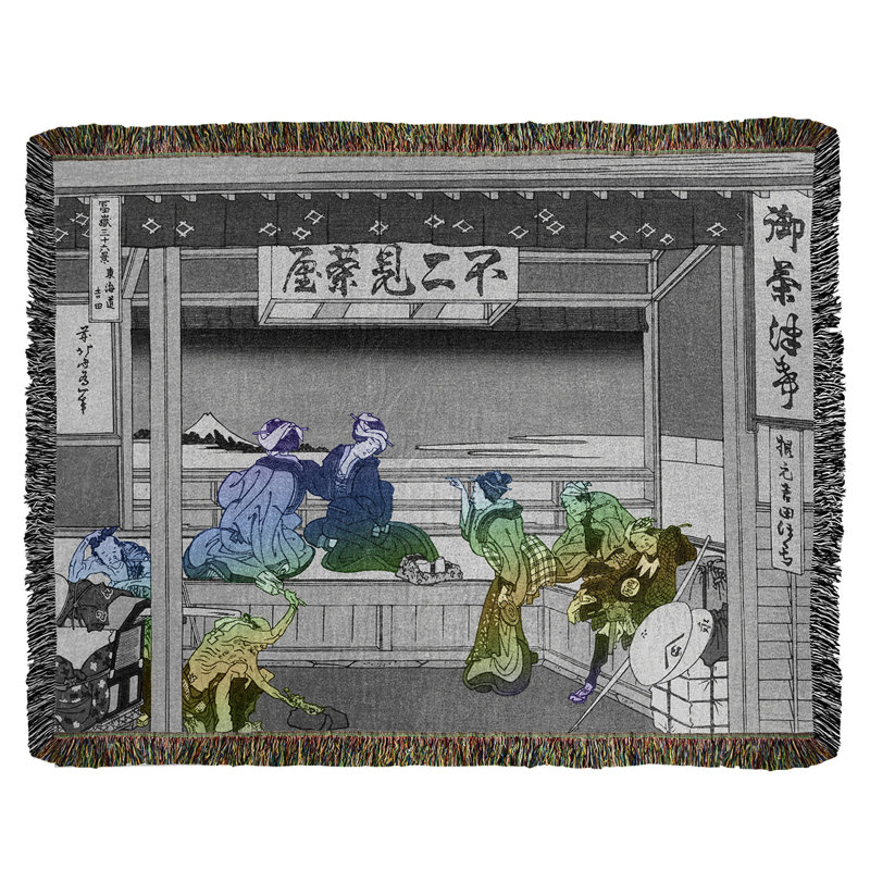 Jeté en coton Katsushika Hokusai Yoshida au Tokaido, Dégradé bleu