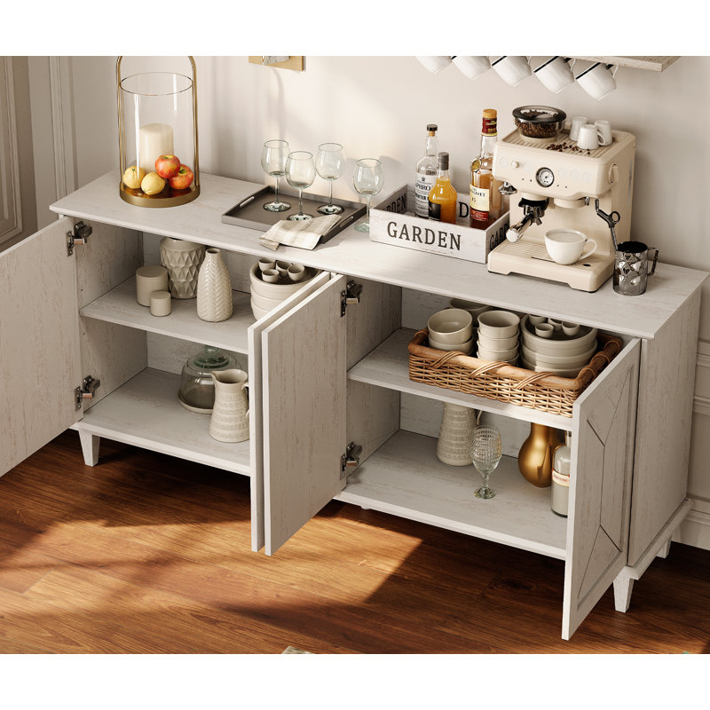 65" W Solid and Manufactured Wood Sideboard with Patchwork Doors, Pale Oak