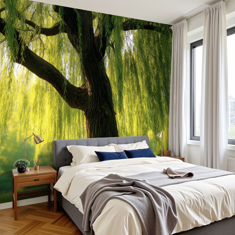 Papier peint adhésif peler et coller, saule pleure, H 100 po x l 144 po, papier peint amovible en PVC, peinture murale auto-adhésive, décoration pour le salon de la chambre à coucher