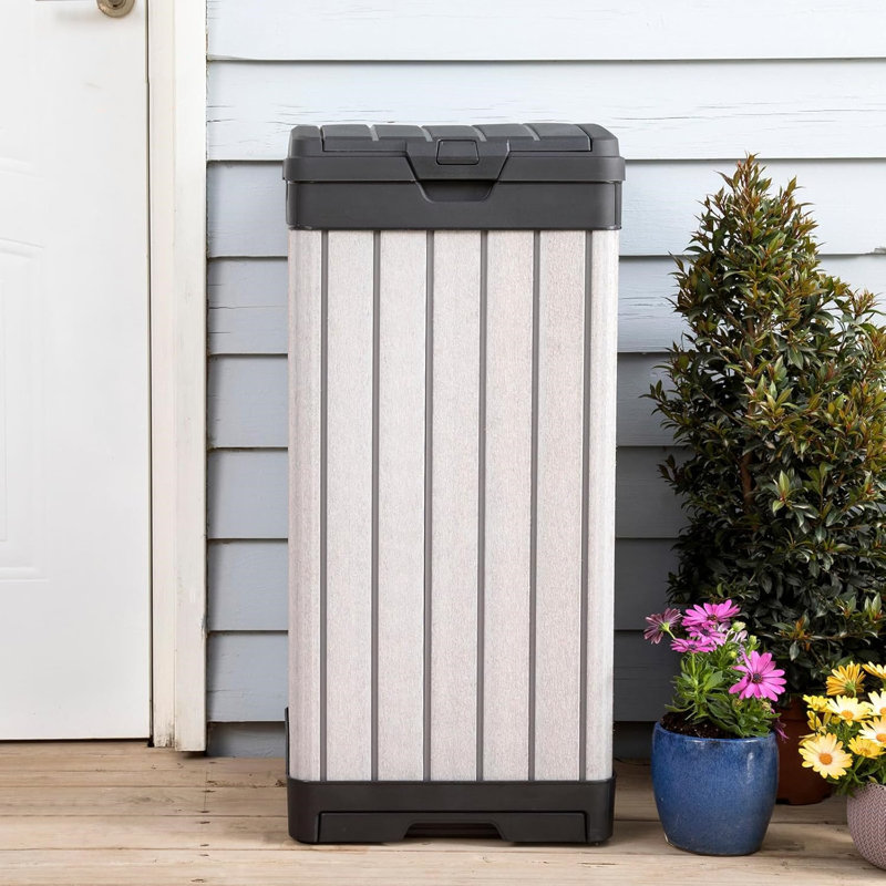 Poubelle de cuisine d'extérieur 38 gallons avec couvercle et bac d'égouttement, résistant à la décoloration, aux taches, robuste, gris