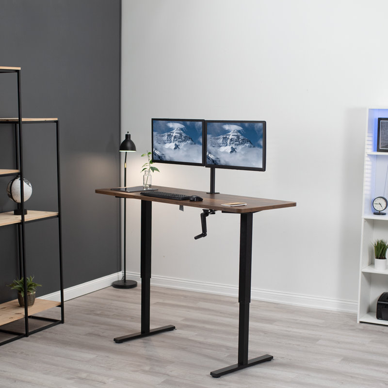 Bureau manuel à hauteur réglable, L 59 po x P 23,6 po, Brun rétro / noir