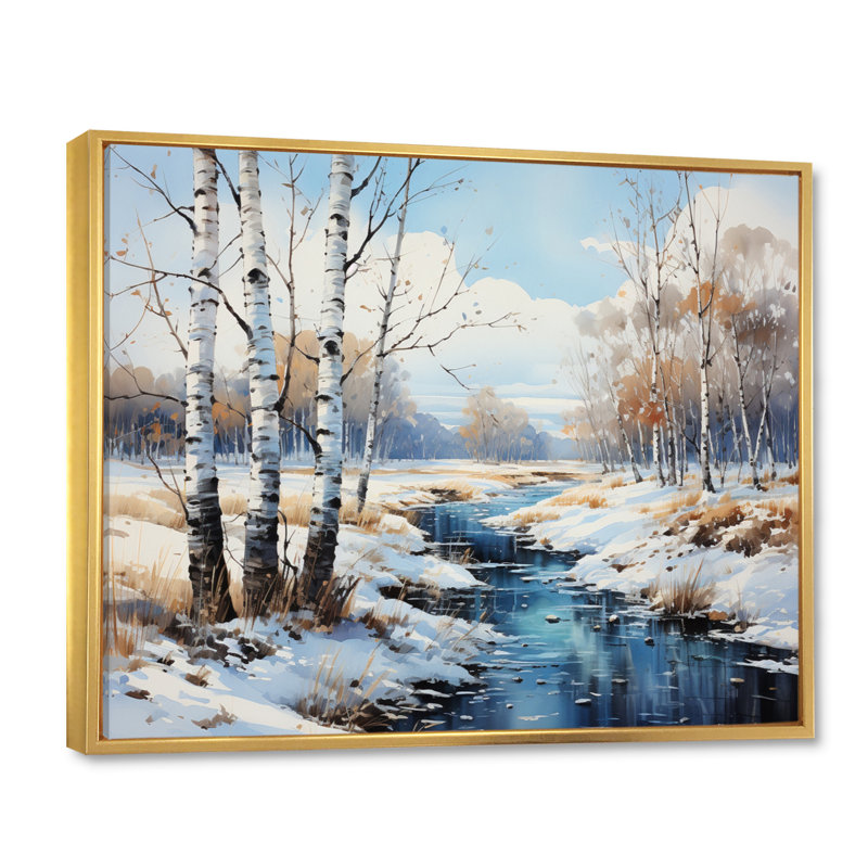 Birch Woods Winter Whispers IV - arbre, art mural Birch, H 12 po x l 20 po x P 1 po, Cadre flottant doré