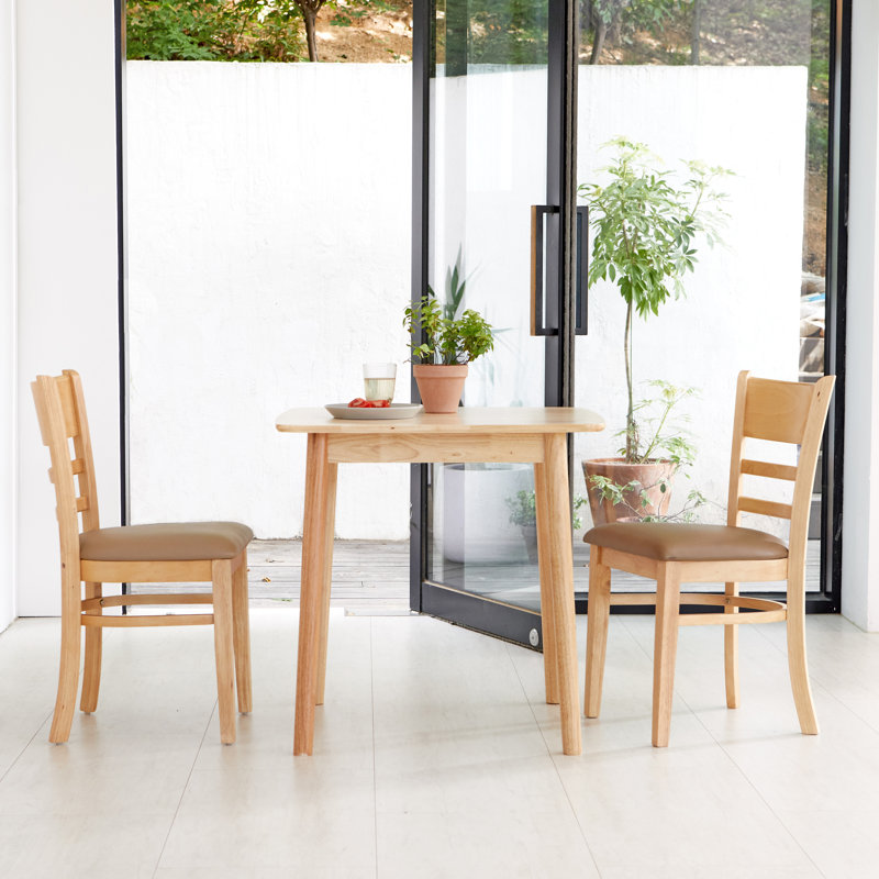 Rowley 3-Piece Solid Wood Modern Square Breakfast Nook Dining Table Set, Natural