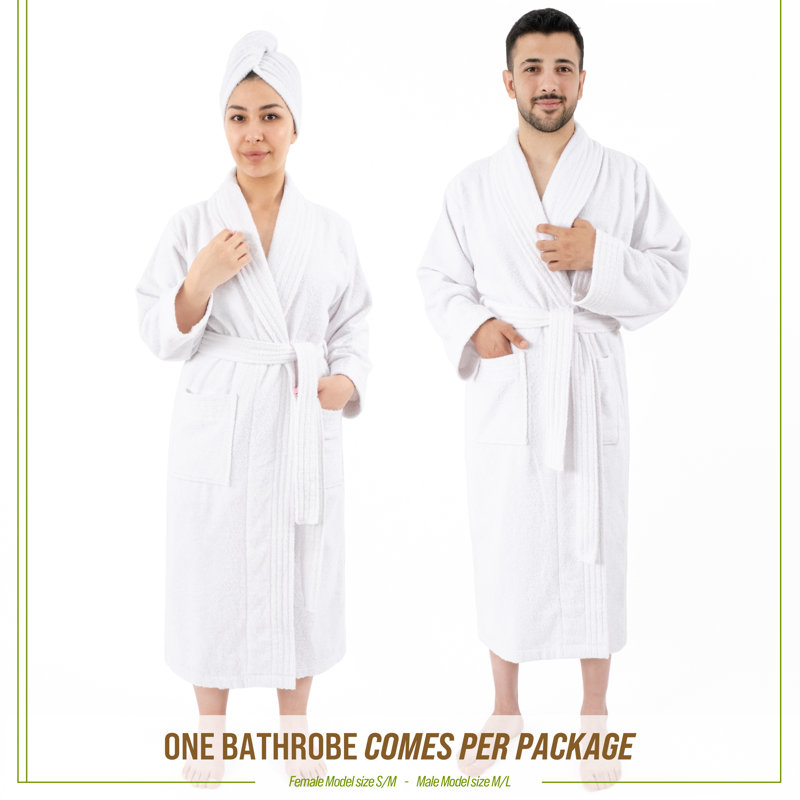 White Medium 100% Cotton Turkish Bathrobe for Couples