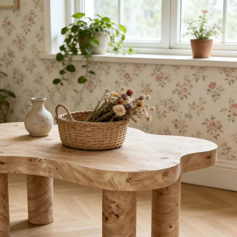 Table basse 40 "en forme de nuage avec 4 pieds ronds, Bois naturel