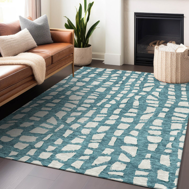 Premium Machine Washable Prisco Teal Rug, Rectangle 5' x 7'6"