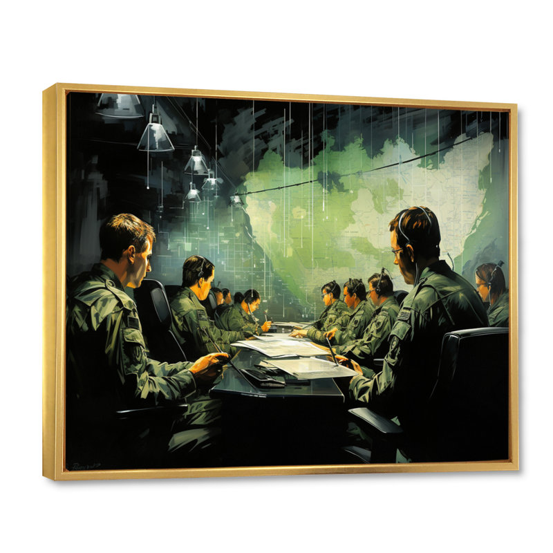 Military Mission Command II " Military Mission Command II ", 12" H x 20" W x 1" D, Gold Floater Framed
