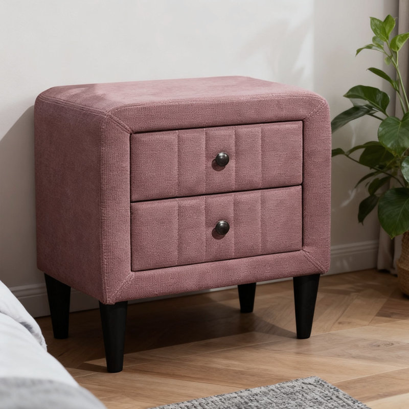 Table de chevet rose en lin brossé avec 2 tiroirs | Rangement doux et élégant, Rose