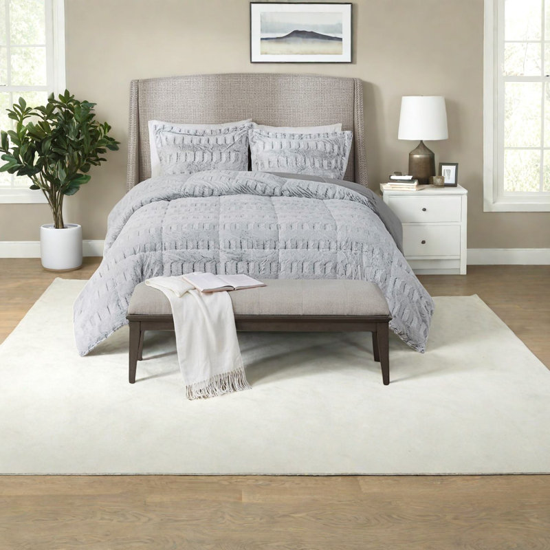 Ensemble de literie gris hypoallergénique, fausse fourrure luxueuse pour le confort de la maison