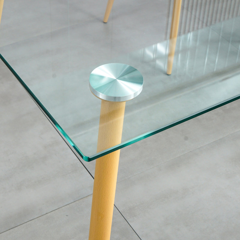 Ensemble de salle à manger 5 pièces pour table de salle à manger en verre trempé et 4 chaises en tissu