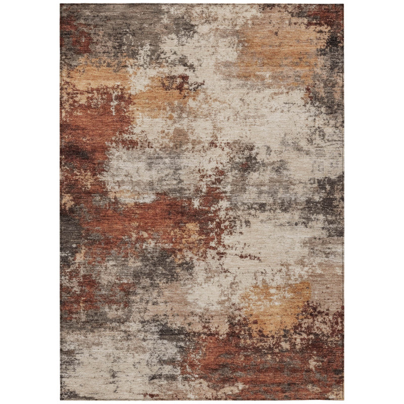 Tapis extérieur lavable abstrait rouille et beige 5 pi x 8 pi