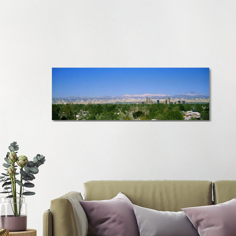 Buildings in a City with a Mountain Range in the Background, Denver, Colorado, USA 1 Piece Wrapped Canvas Panoramic Wall Art