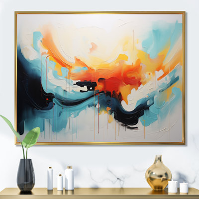 Bleu et orange, vagues abstraites colorées V - art mural abstrait