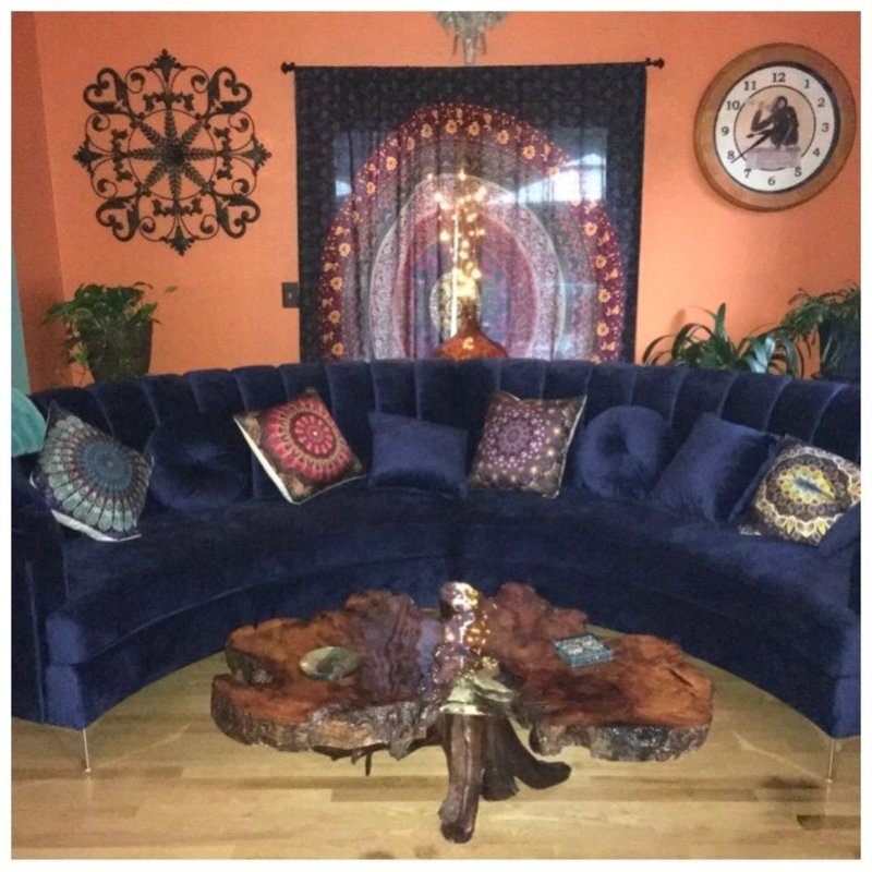 Steubenville Velvet Curved Sectional Symmetrical, Blue Velvet