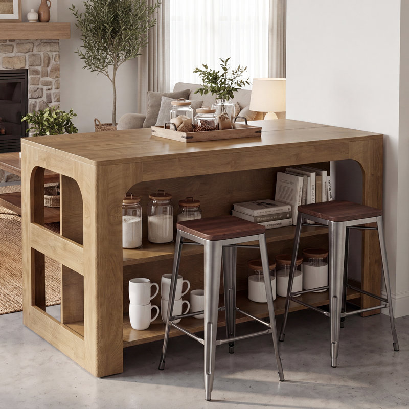 Table de bar 55 po avec rangement, unité de bar à hauteur de comptoir de style campagne moderne
