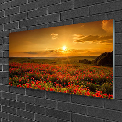 Nature Lake Meadow Flowers - No Frame Print on Glass
