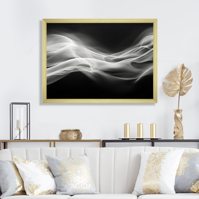 Noir blanc abstrait contemplatif III - impression, H 30 po x l 40 po x P 1,5 po, Encadrement doré