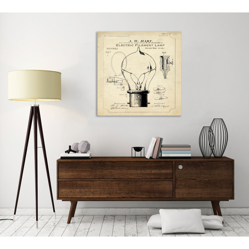 «Industrial Brevet: Light Bulb» par Tre Sorelle Studios, reproduction d'art graphique sur toile, H 36 po x l 36 po