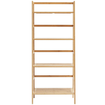 Étagère en bambou à 4 niveaux, étagère en rotin, bibliothèque ouverte trapézoïdale, support de rangement pour présentoir, support pour plante à fleurs autoportante, étagère échelle idéale pour la salle de bain, la chambre à coucher, le bureau, le bureau, naturel